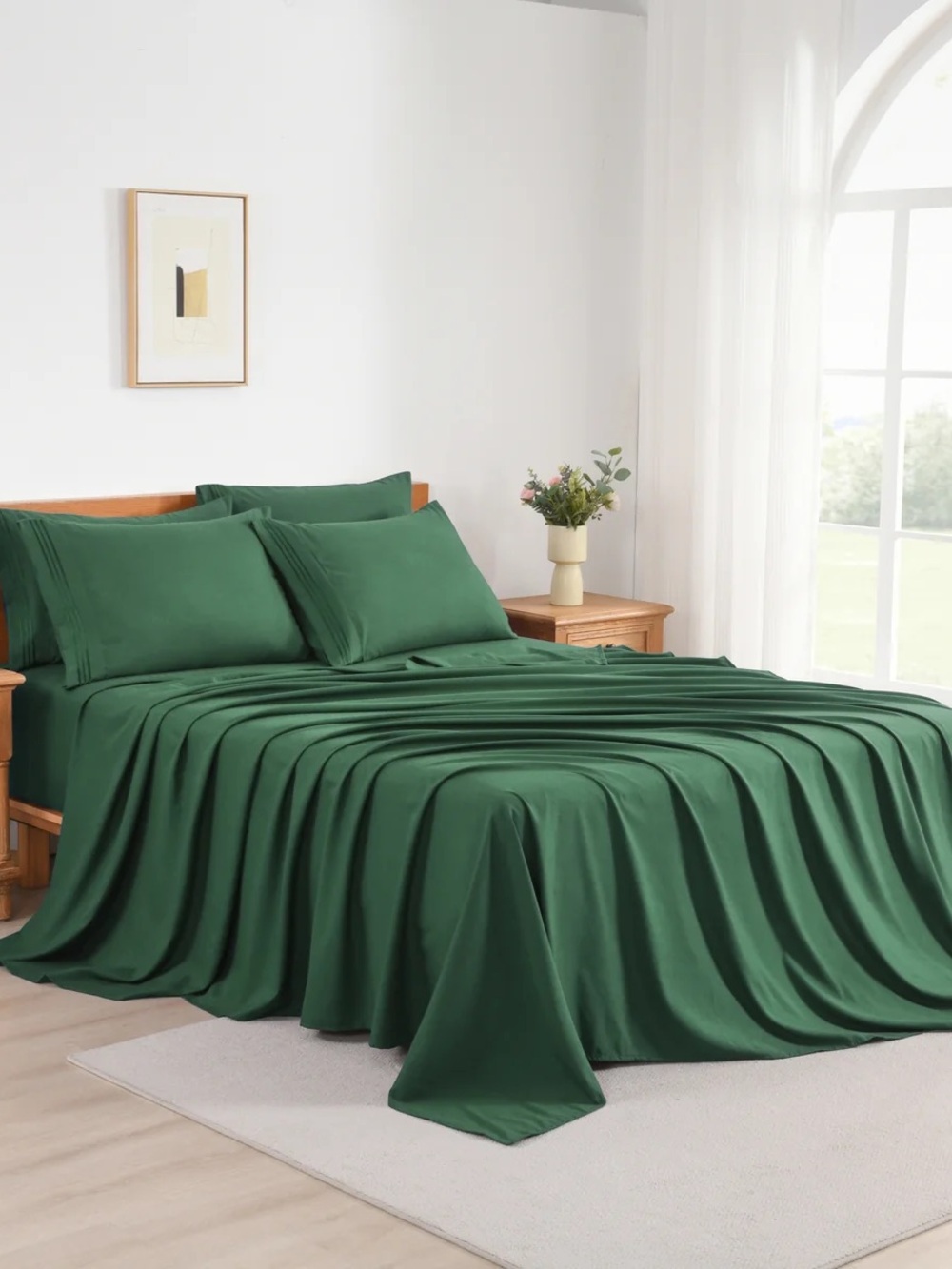 Luxury Deep Green king 6 Bed Sheet Set